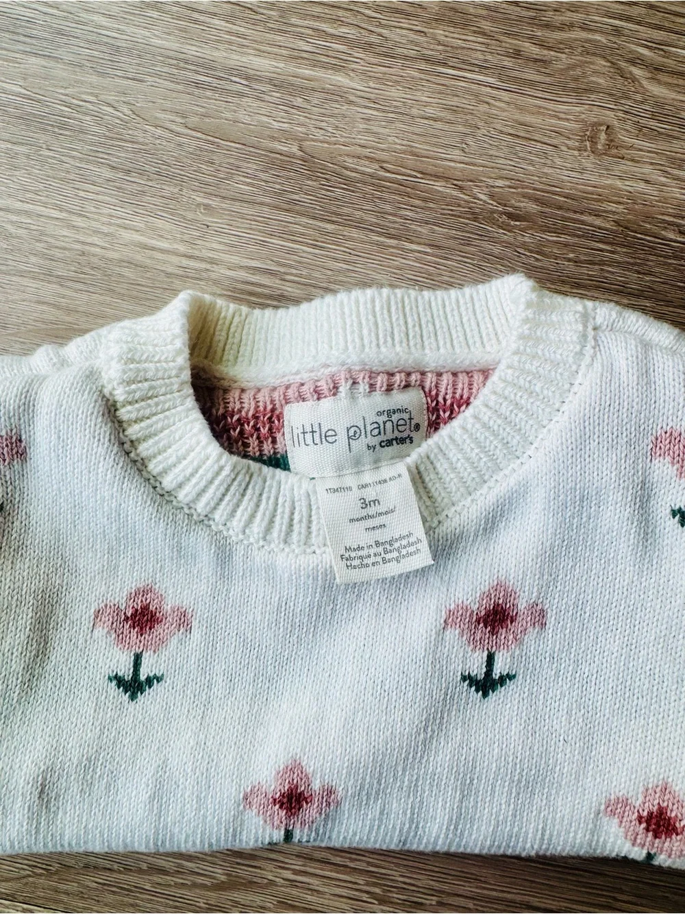 Carter's Cream Sweater with Pink Floral Pattern